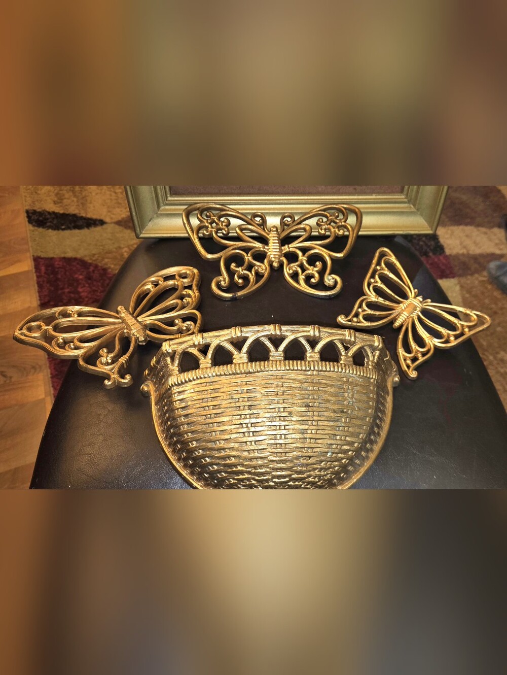 Vintage 1970"s Homeco Butterfly Wall and Wicker Basket Bo-ho Shiek Wall Decor